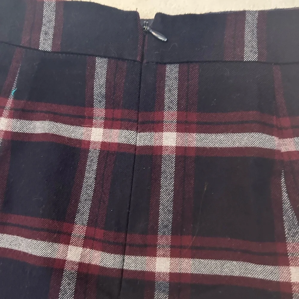 Oasis red blue white plaid mini skirt ruffled hem